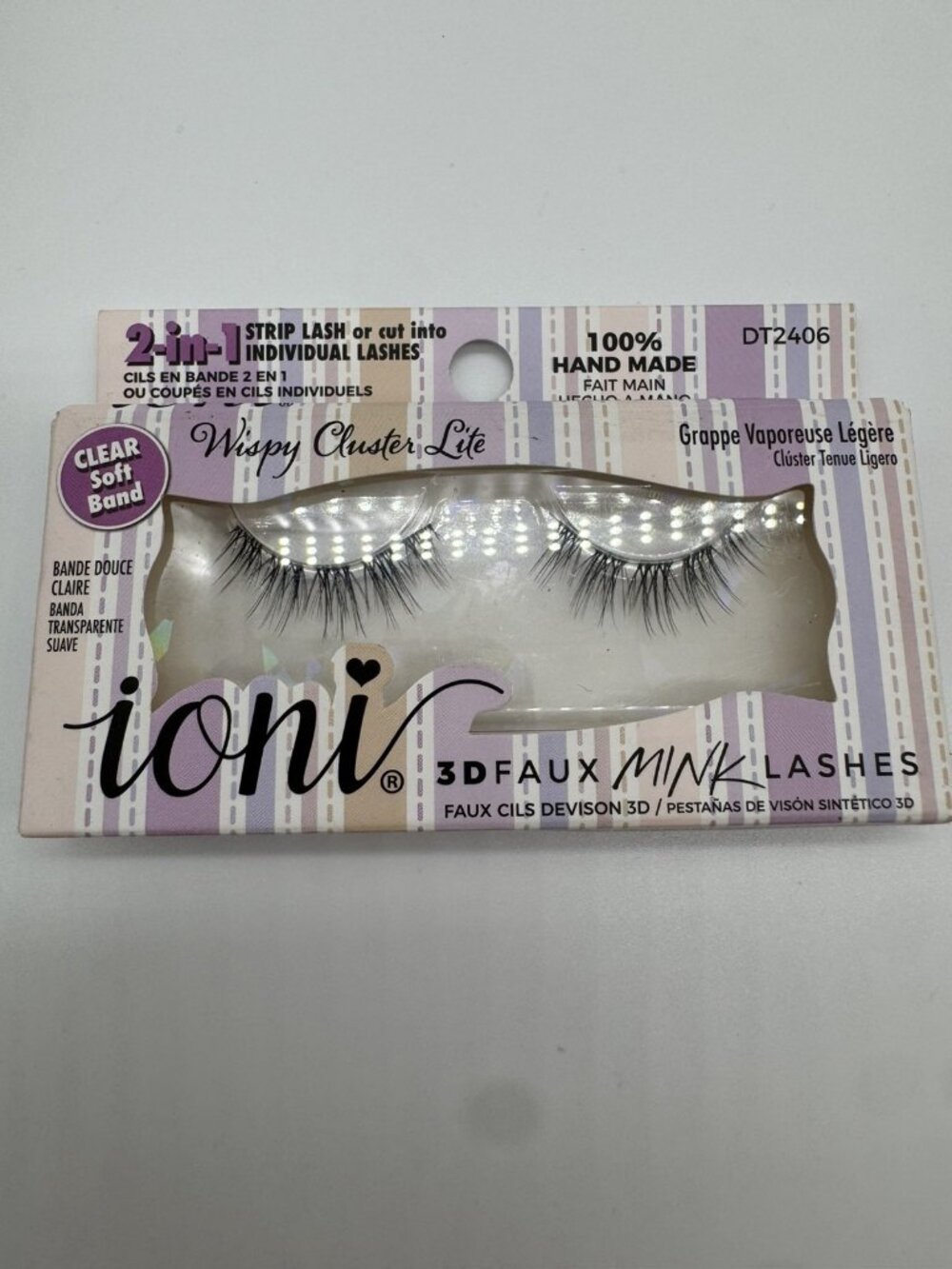 Ioni 3D Faux Mink Lashes Wispy Cluster Lite DT2406 Handmade Clear Band Event New